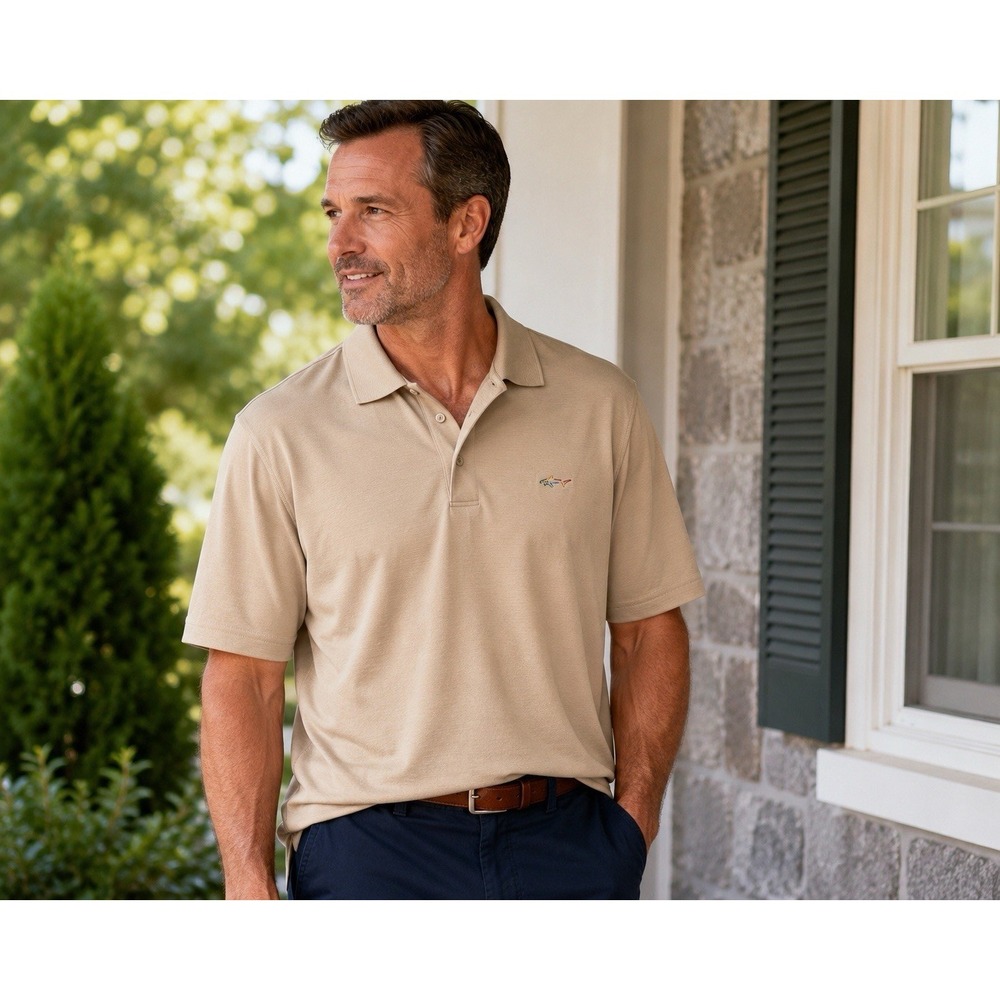 Greg Norman Play Dry Polo Shirt Men's XL Tan Beige Performance Golf Short Sleeve